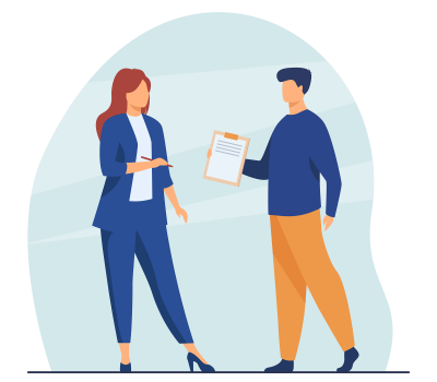 Manager giving document to female boss Manager giving document to female boss